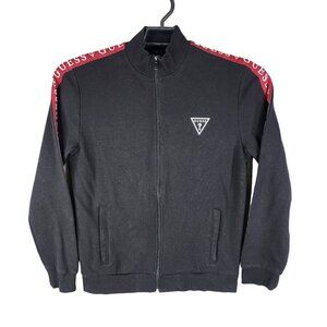 Mens Black & Red Guess Track Jacket Full Zip Long Sleeve Mock Neck Size M